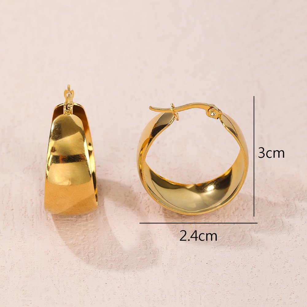 Gold Hoop Earrings, Vintage Stainless Steel Mirror Finish Hoop Earrings - Picture 4 of 4